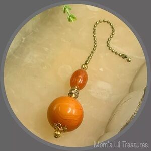 Golden Brown Rhinestone Accent Fan Pull Light Chandelier Pull Chain